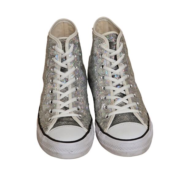 Converse Chuck Taylor All-Star Silver Sequins High-Top Sneakers Womens Size 9.5 - Picture 2 of 10